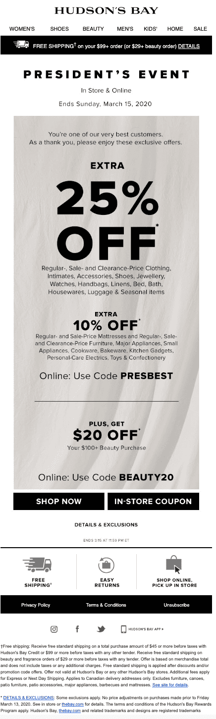 email examples Hudson's Bay email examples Hudson's Bay