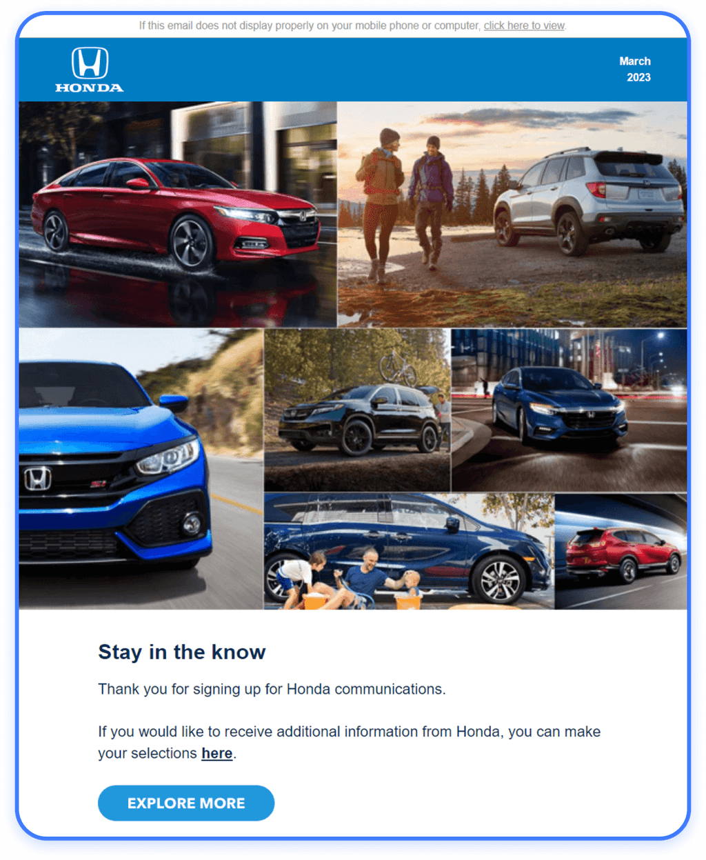 07 honda welcome email